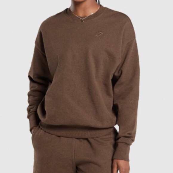 Gymshark Rest Day Sweats Oversized Crewneck Sweater - Size XL in Brown Marl NWOT - Picture 1 of 12